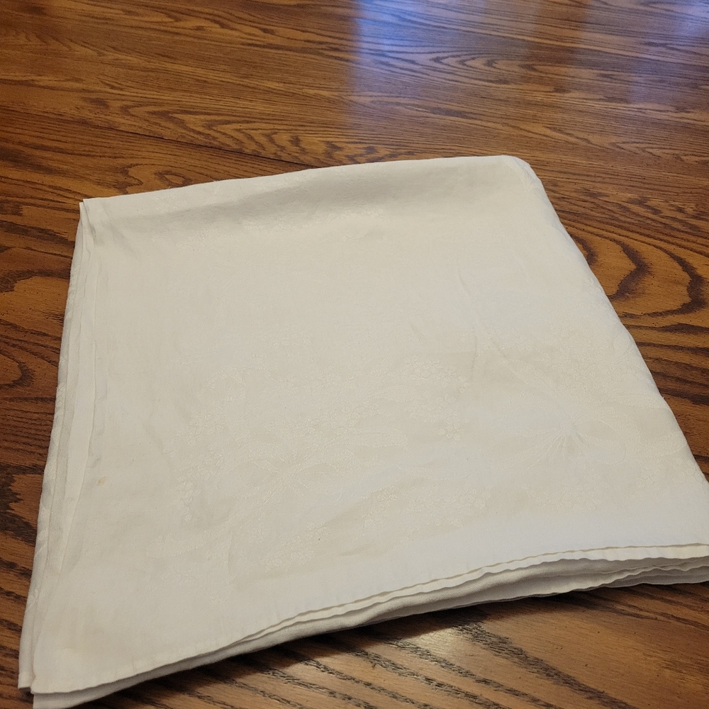 Vintage White Damask Tablecloth 68" x 68"